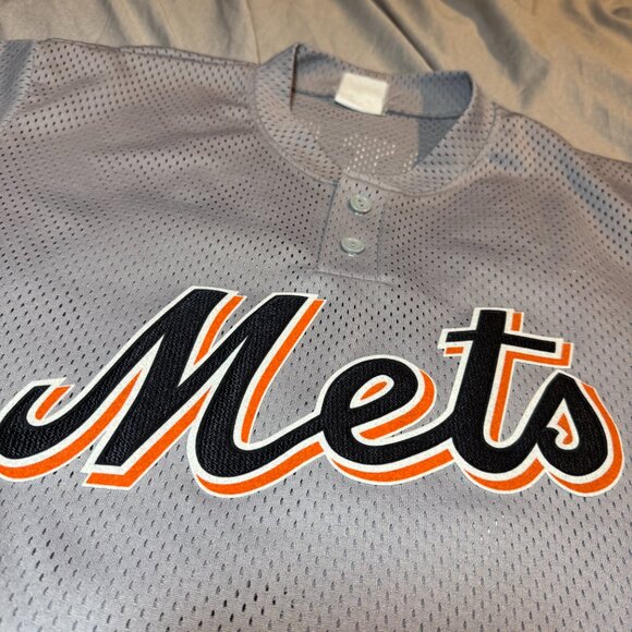 New York Mets #57 Santana Majestic Baseball Jersey Gray 2 Button Script Felt XL - Picture 1 of 10